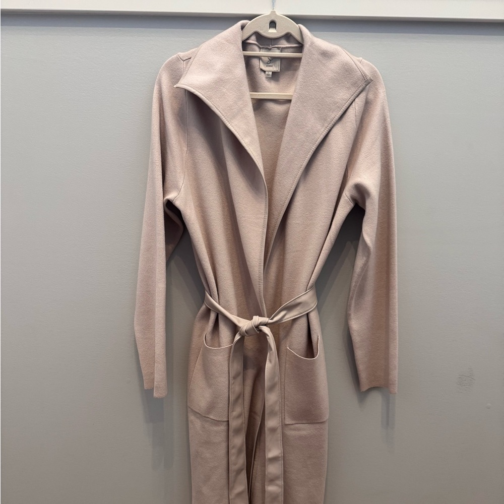Sioni Beige Open Cardigan with Faux Leather Belt